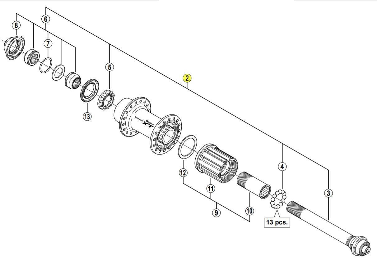 Shimano Deore XT FH-M770/T780 Arka Mil Seti+ Bilyeler Y3CZ98010