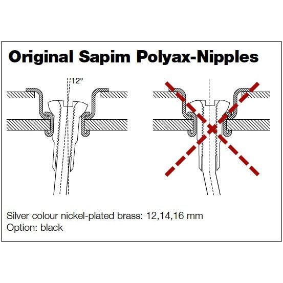 Sapim Polyax Brass Square Double Secure Lock 16mm Jant Teli Başlığı (Nipel) Siyah