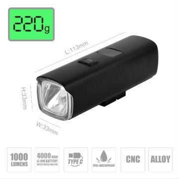 Briviga LW-F1000 1000 Lümen Usb-C Power Bank Özellikli Bisiklet Ön Lamba