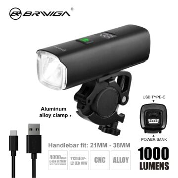 Briviga LW-F1000 1000 Lümen Usb-C Power Bank Özellikli Bisiklet Ön Lamba