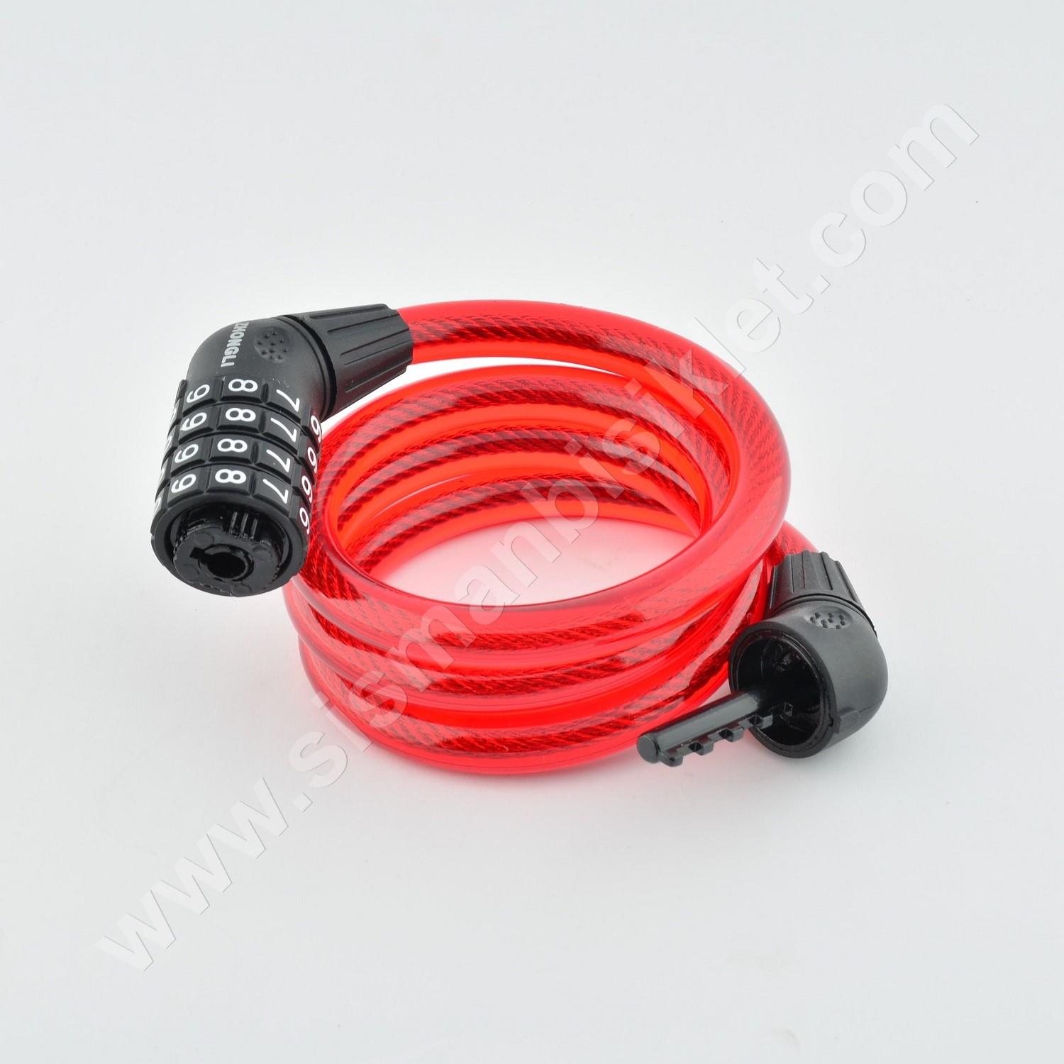 Zhongli 87601 12x1000mm Değiştirebilir Şifreli Çelik Spiral Kilit Kırmızı
