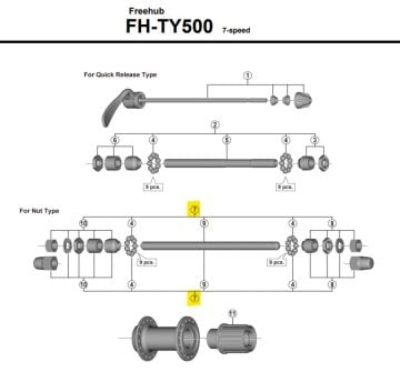 Shimano FH-TY500 185mm Somunlu Arka Mil Seti + Bilyeler Y3F698060