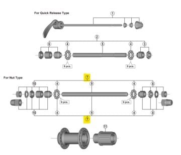 Shimano FH-TY500 180mm Somunlu Arka Mil Seti + Bilyeler Y3F698070