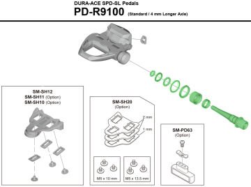 Shimano Dura-Ace PD-R9100 SPD-SL +4mm Sağ Pedal Aks Tertibatı YL8898020