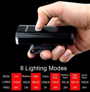 Epic Double-B 1000 Lümen Süper Güçlü Şarjlı Bisiklet Ön Lamba Füme