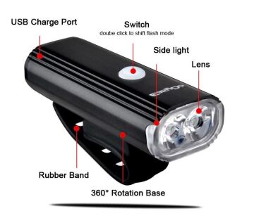 Epic Double-B 1000 Lümen Süper Güçlü Şarjlı Bisiklet Ön Lamba Füme