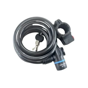 Zhongli 87116 12x1200mm Anahtarlı Spiral Kilit + Sabitleme Aparatı Siyah