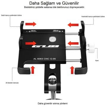 GUB G-95 Alüminyum  Bisiklet Telefon Tutucu Furç Kapak Üstü