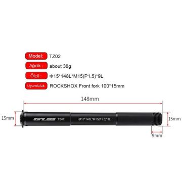 GUB TZ02 15x100 Rock Shox Maşa Uyumlu Sokma Mil
