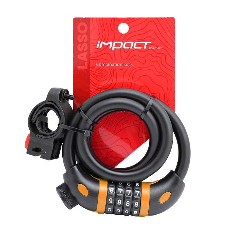 Impact Lasso 12x1000mm Değiştirilebilir Şifreli Kilit + Sabitleme Aparatı Siyah-Turuncu