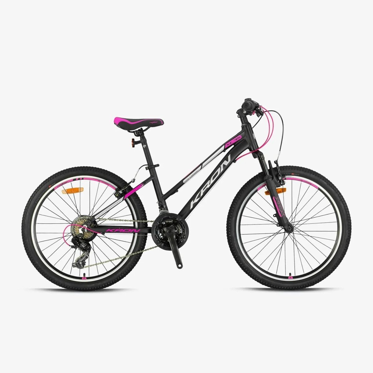 24 Kron XC 75 21v V-Fren Kız Çocuk Bisikleti 33cm - M.Siyah-Gri-Pembe