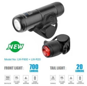 Eastpower LW-F600-R20 Bisiklet 700 Lümen Ön+20 Lümen Arka Type-C Usb Şarjlı Lamba Seti