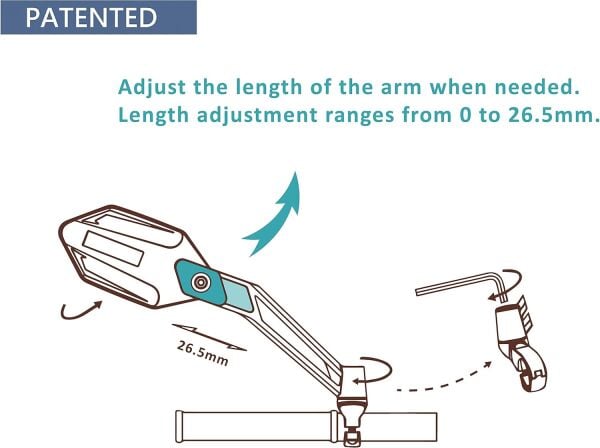 Meachow ME-005BL Sol Bisiklet Aynası Kelepçe Montaj Mavi Lens