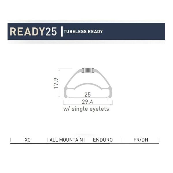 Rodi TRYP 25 27.5'' 32H Çift Kat Alüminyum, Disk Uyum, TL-Ready, FV, Yüzüklü Jant Çemberi Siyah