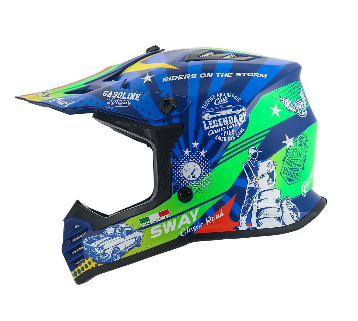 Sway FS-618 Gassoline Greed Full Face Kask Mavi-Kırmızı YXL Beden (53-54cm)