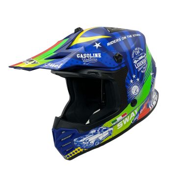 Sway FS-618 Gassoline Greed Full Face Kask Mavi-Kırmızı YXL Beden (53-54cm)
