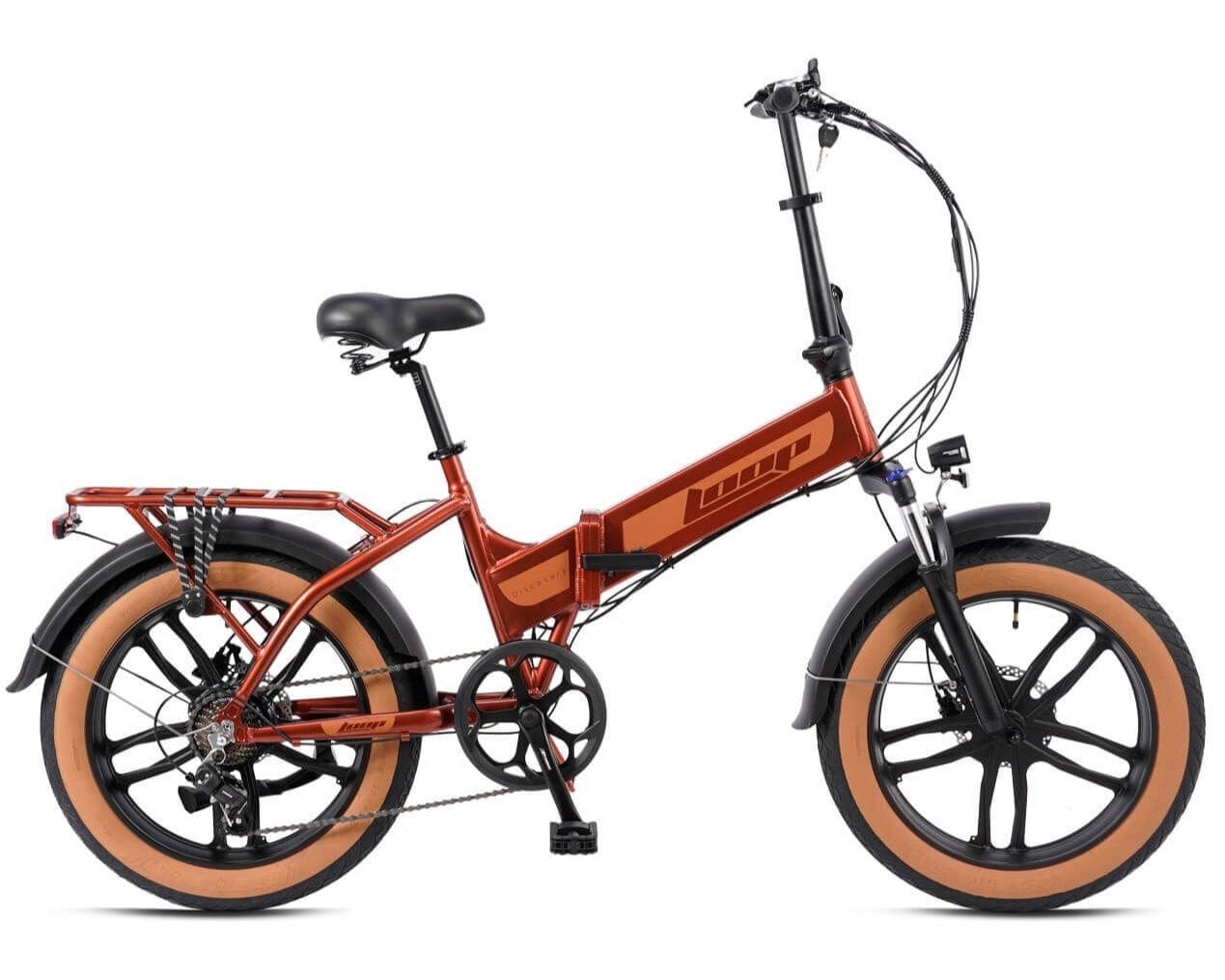 20 Loop Discovery 7v Hidrolik Disk Fren Fat Bike Katlanır Elektrikli Bisiklet Bakır-Açık Kahve