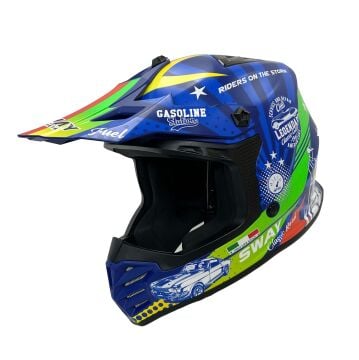 Sway FS-618 Gassoline Greed Full Face Kask Mavi-Kırmızı YL Beden (51-52cm)