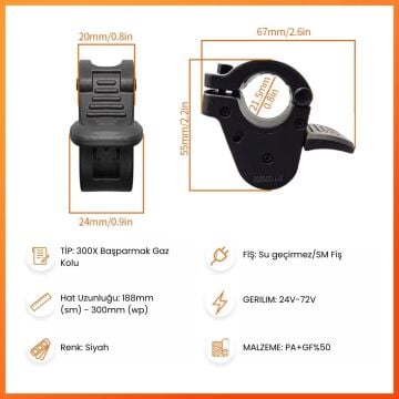 Impact 300X Erkek 3 Pinli PNS 28cm Kablo Elektrikli Bisiklet Parmak Gaz Kolu