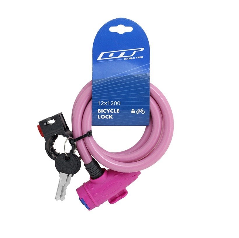 Double Tree DT81211 12x1200mm Anahtarlı Spiral Kilit + Sabitleme Aparatı Pembe