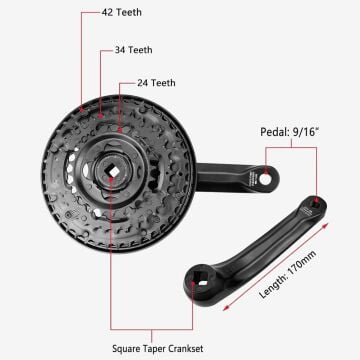 Shimano FC-TY301 170mm 42T 6-7-8V 3lü Aynakol Kapaklı Siyah*