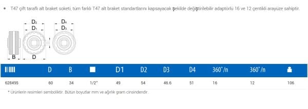 Unior 1671.T47 T47 Tipi Orta Göbek Anahtarı 628495