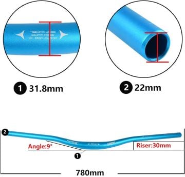 Wake 31.8x780mm R:30 Alüminyum Mtb Bisiklet Gidonu Mavi
