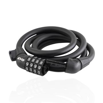 Evo 12x1200mm Değiştirilebilir Şifreli Spiral Kilit + Sabitleme Aparatı M.Siyah