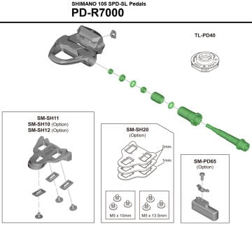 Shimano 105 PD-R7000 SPD-SL Sol Pedal Aks Grubu YL8G98020