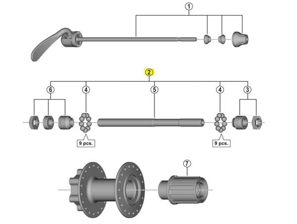 Shimano Tourney FH-TX505 146mm Arka Mil Seti +  Bilyeler Y31S98010