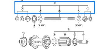 Shimano FH-M595/M6000/M615/WH-MT35 Arka Mil Seti+ Bilyeler Y3SW98010